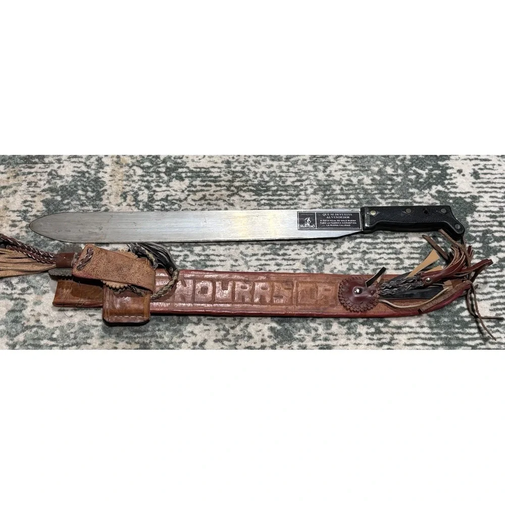 Vintage Montero Honduras Machete w/ Leather Sheath & Decorative Tassels